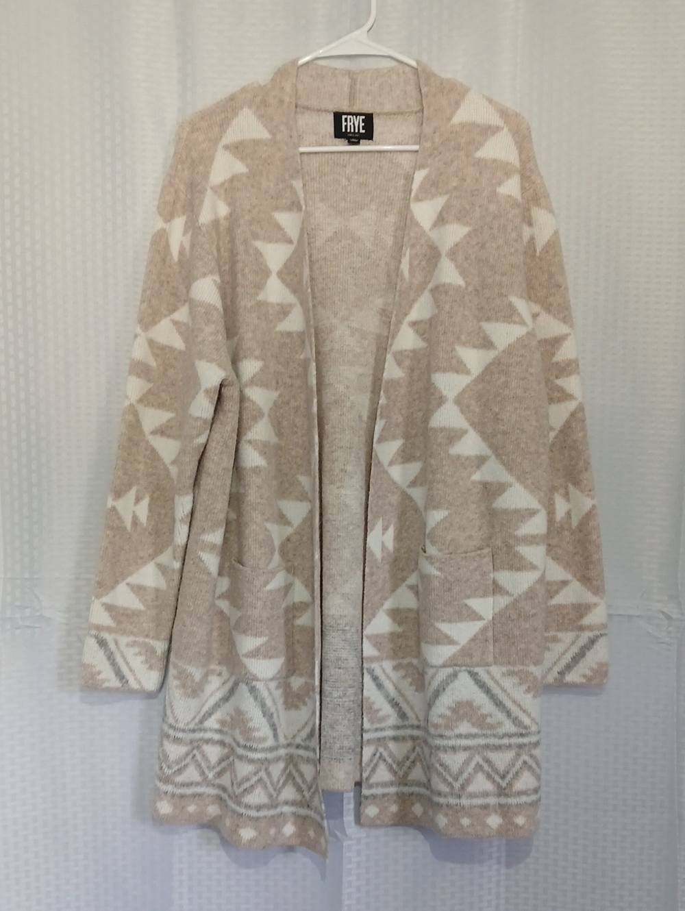 Frye Beige & White Aztec Open-Front Cardigan